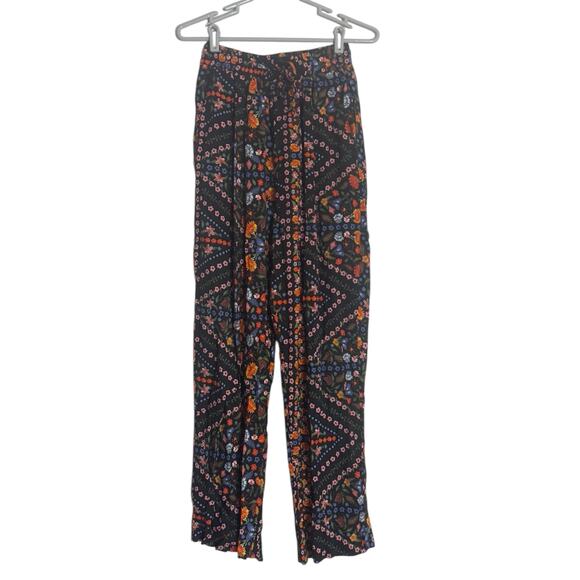 NEW Olivaceous Black Floral Thin Wide Leg Pants Women Small Boho Festival Hippie - Picture 2 of 16